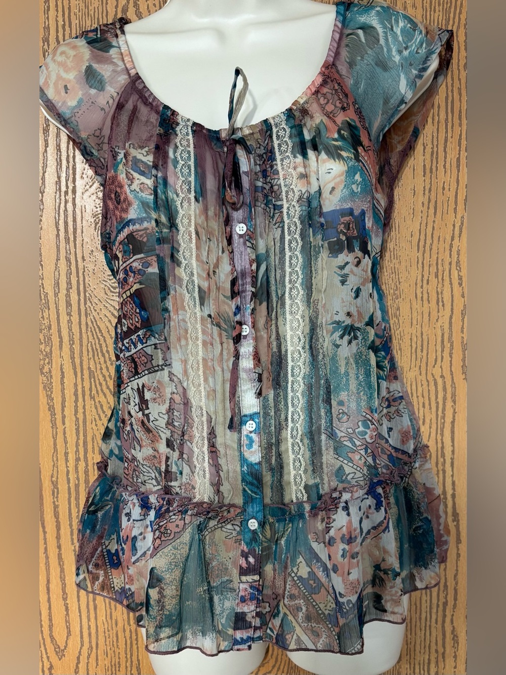 American Rag Multi-Color Sheer Button-Front Blouse